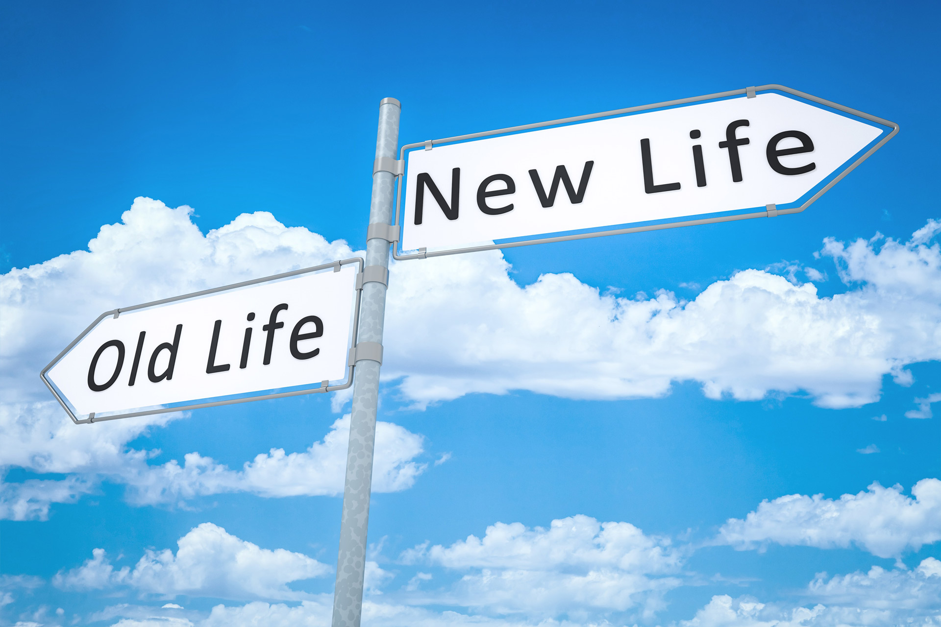 路标，新生活和旧生活指向相反的方向。