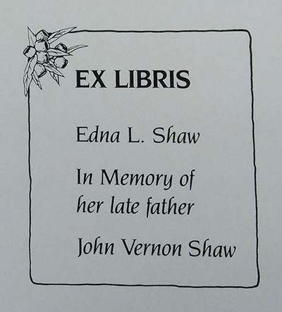 埃德娜·肖捐赠的图书上的图书馆版